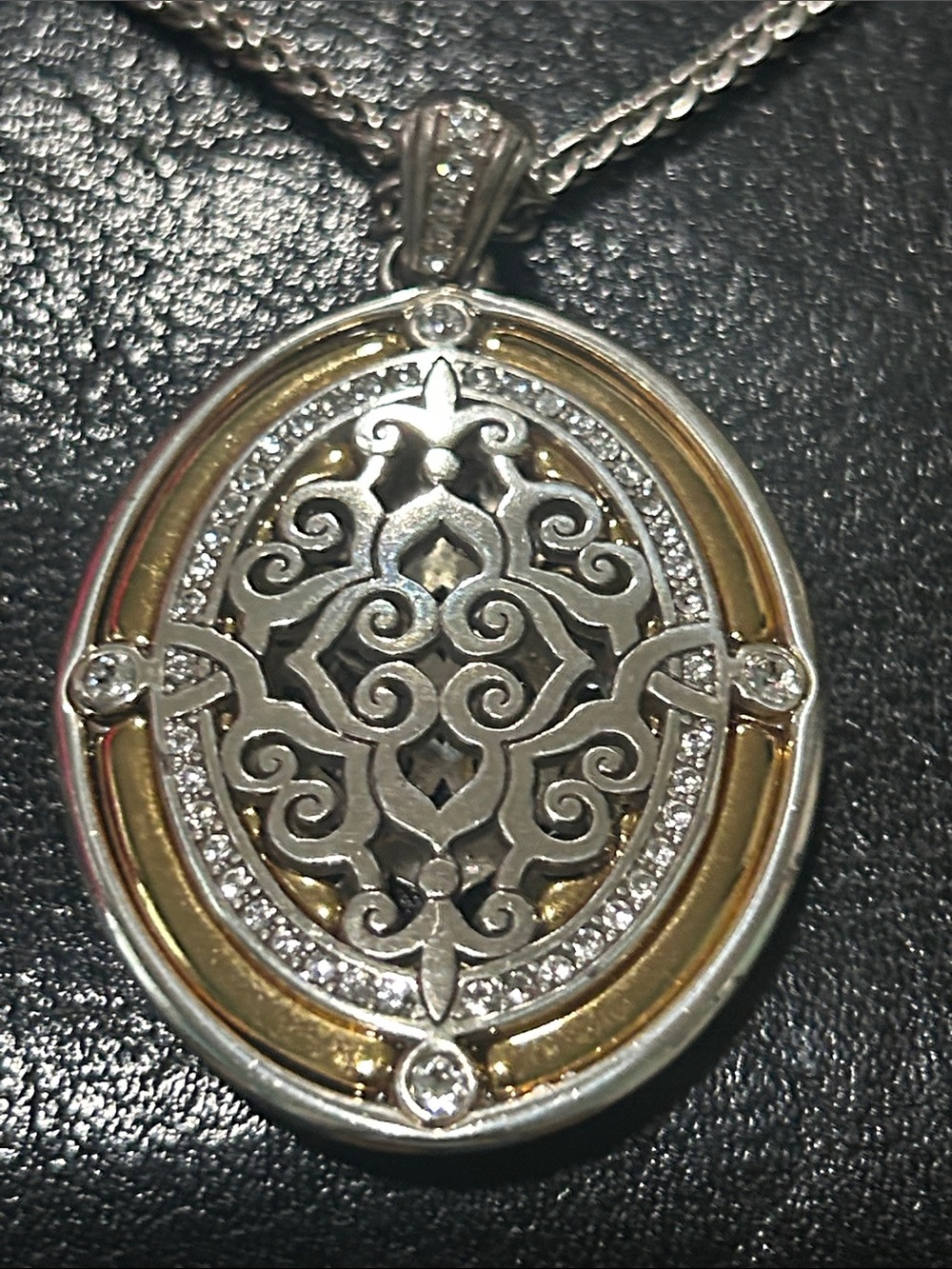 Brighton Silver Oval Filigree Pendant Necklace with Black Enamel Reversible gold - Picture 2 of 8